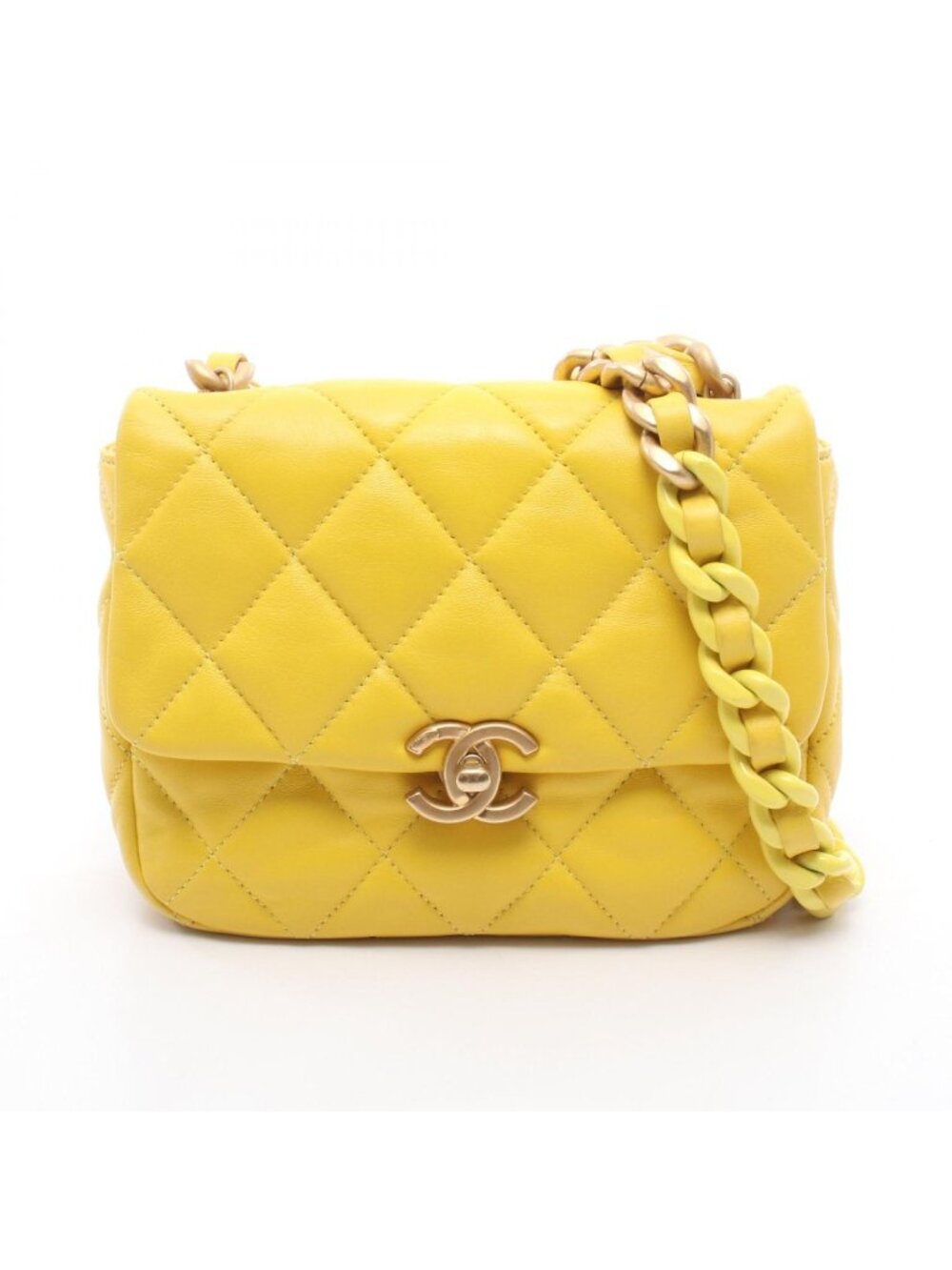 Chanel Shoulder Bag Quilted Small Flap Chain Yellow Lambskin